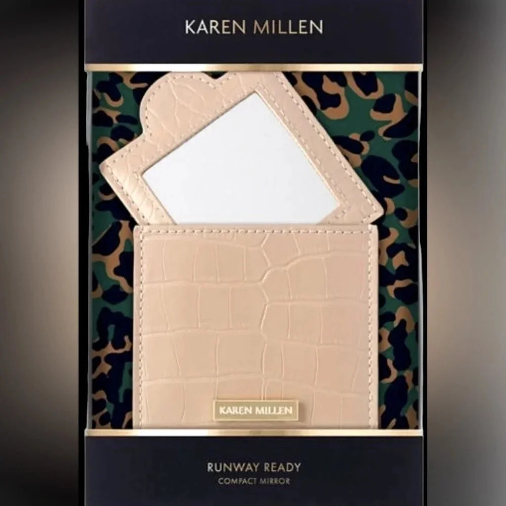 Karen Millen beige ready Compact Mirror with croc vegan leather Case